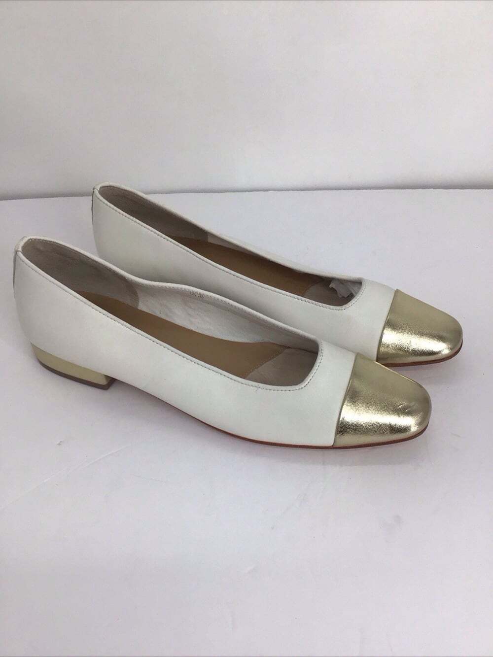 Vaneli Women Napa Leather Cap Toe Metallic Gold Low Heel Career Office Size 9.5